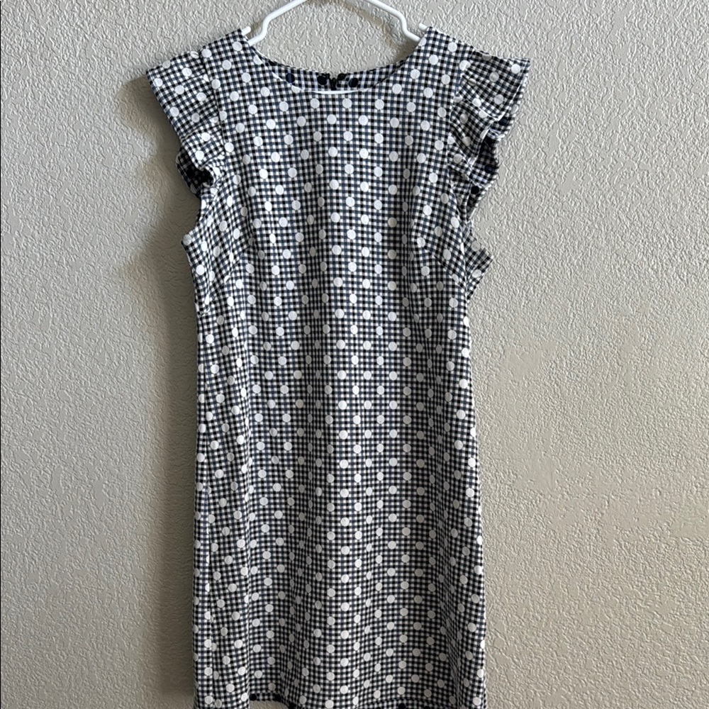 Eliza J Black and White Polka Dot Sheath Dress with Flutter Sleeves